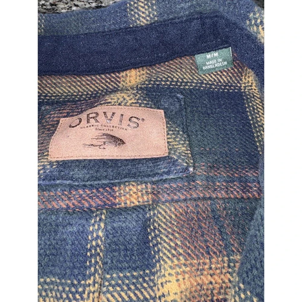Orvis Heavy Flannel Men's Medium Plaid Shacket Pockets Shirt Jacket - Picture 5 of 12